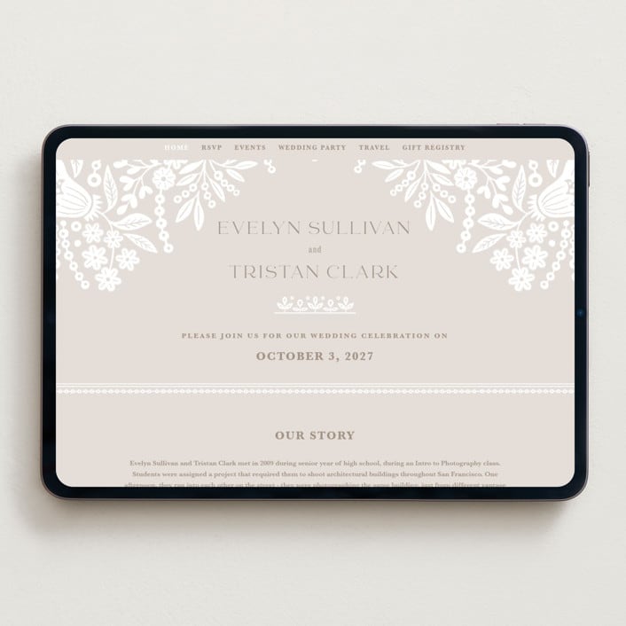 "Lace Trim" - Wedding Website in Cream by Kristen Smith - Desktop Design