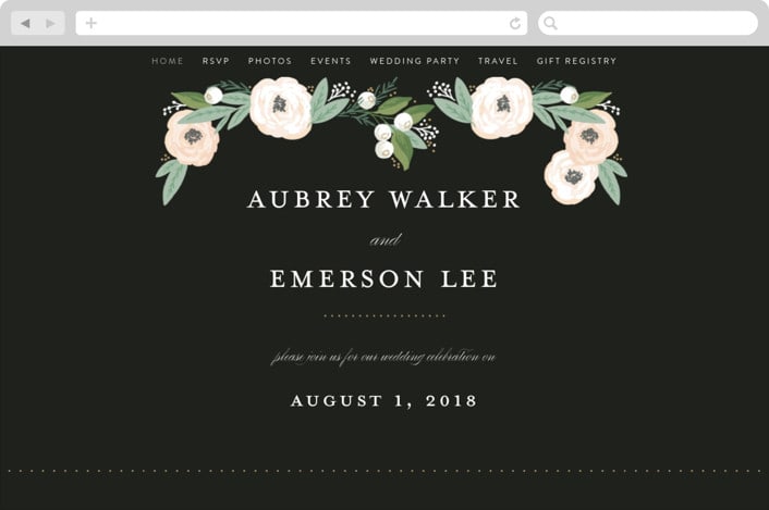 "Blooming Bouquet" - Wedding Website in Charcoal by Alethea and Ruth - Desktop Design