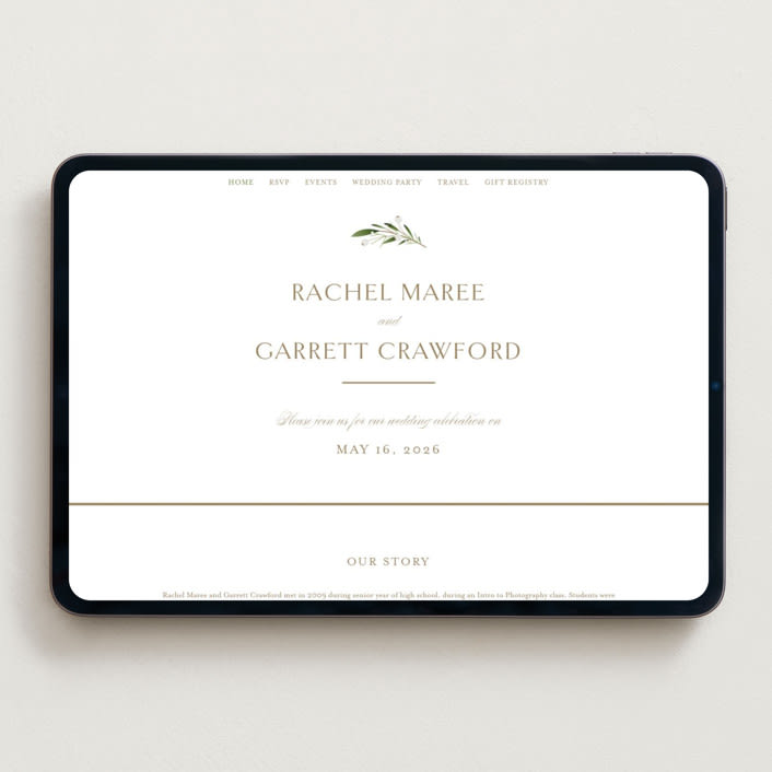 "Soft Sprigs" - Wedding Website in Champagne by Jennifer Postorino - Desktop Design