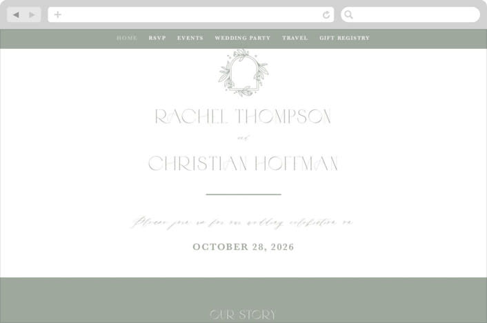 "Simple Crest" - Wedding Website in Sage by Kristen Smith - Desktop Design