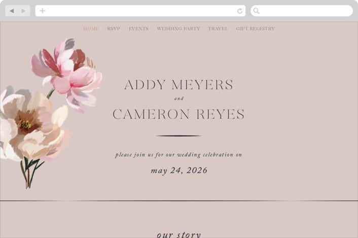 "Chalk Floral" - Wedding Website in Dove by Olivia Kanaley Inman - Desktop Design