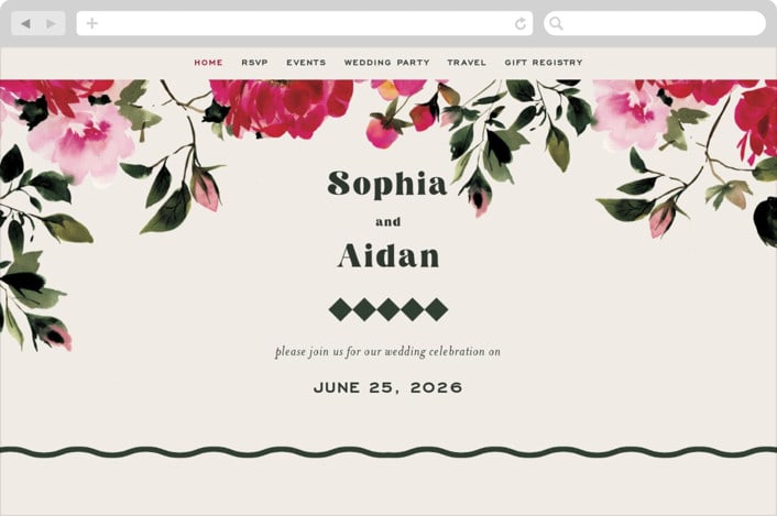 "Rose Garden" - Wedding Website in Magenta by Leah Bisch - Desktop Design