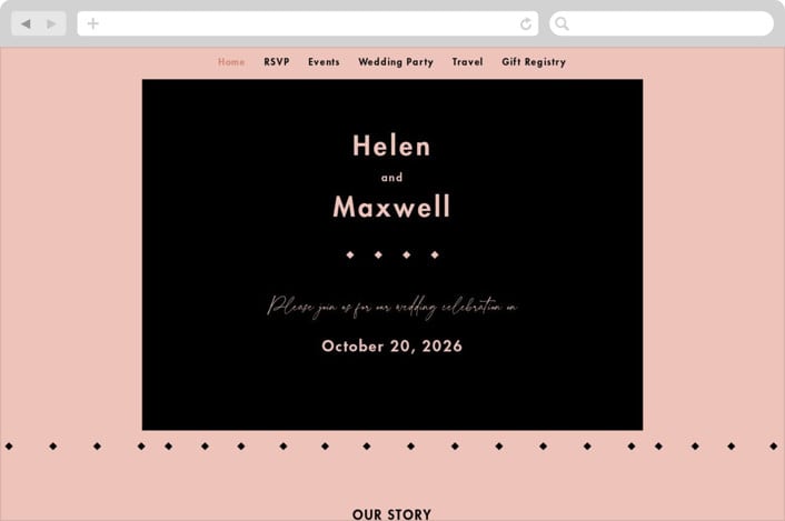 "The Ultimate After Party" - Wedding Website in Blush by Becky Nimoy - Desktop Design