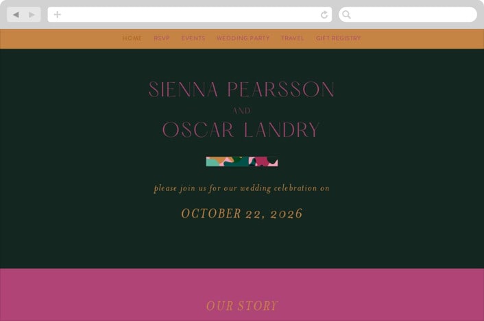 "Miami" - Wedding Website in Bird of Paradise by Ashley DeMeyere - Desktop Design