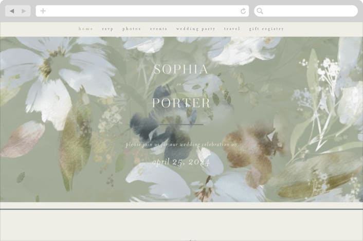 "Spring Dash" - Wedding Website in Pewter by Grace Kreinbrink - Desktop Design