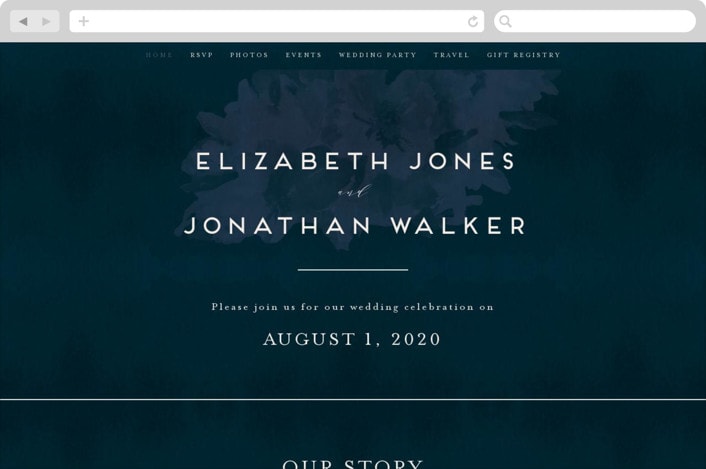 "Dash" - Wedding Website in Midnight by Grace Kreinbrink - Desktop Design