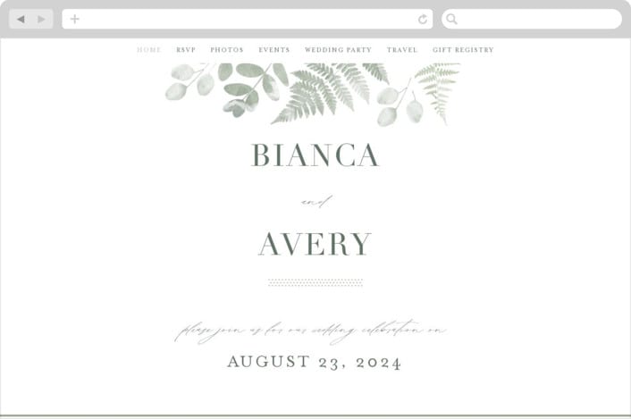 "Gilded Woodland" - Wedding Website in Fern by Kristie Kern - Desktop Design