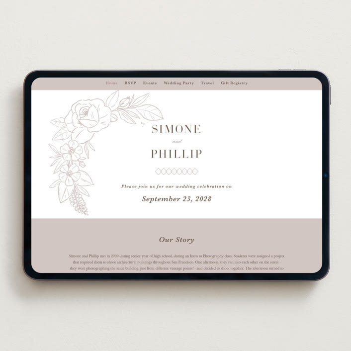 "Sketched Blooms" - Wedding Website in Coffee by Kristen Smith - Desktop Design