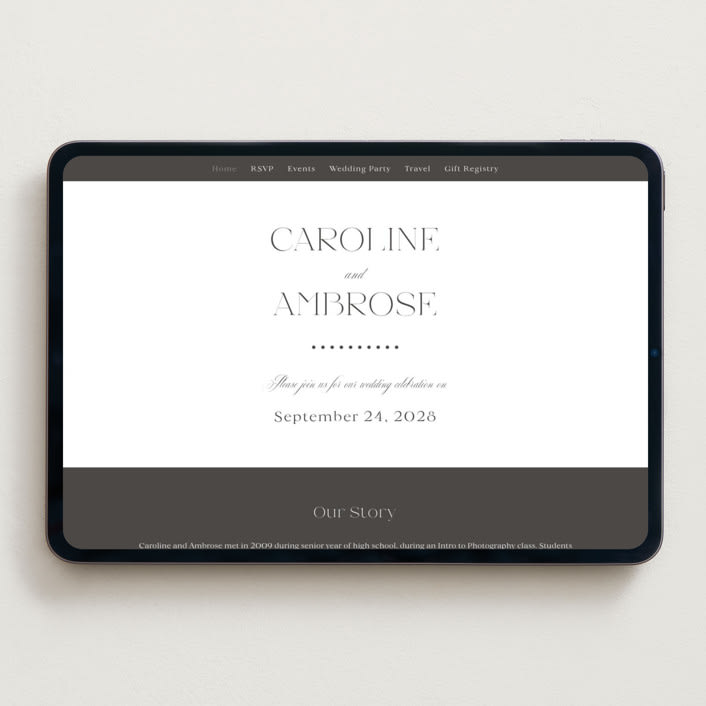 "Ambrose" - Wedding Website in Soft Black by Olivia Raufman - Desktop Design