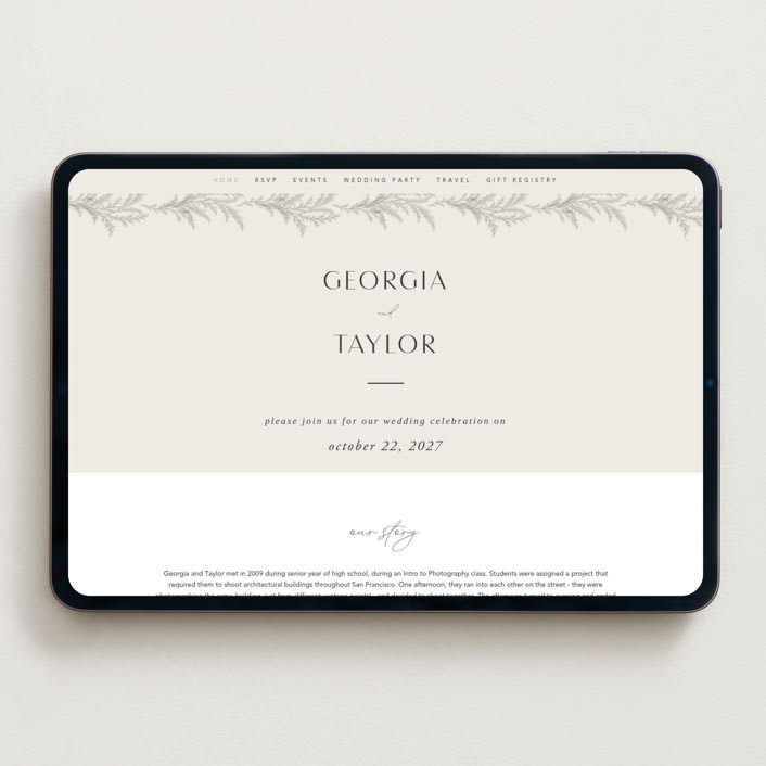 "Etched Frame" - Wedding Website in Eggshell by Robert and Stella - Desktop Design