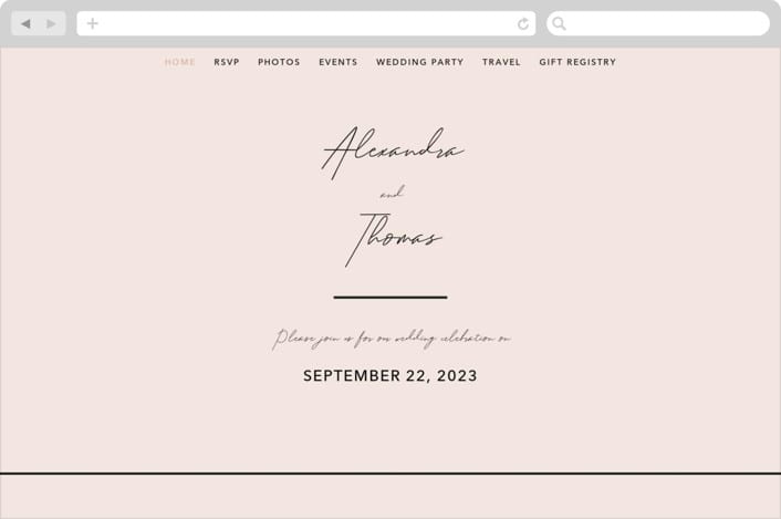 "Aesthetic" - Wedding Website in Blush by Liz Conley - Desktop Design