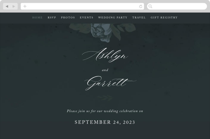 "Peaceful Garden" - Wedding Website in Deep Sea by Jill Means - Desktop Design