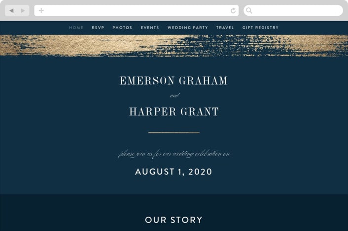 "Gold Leaf" - Wedding Website in Indigo by Kelly Schmidt - Desktop Design
