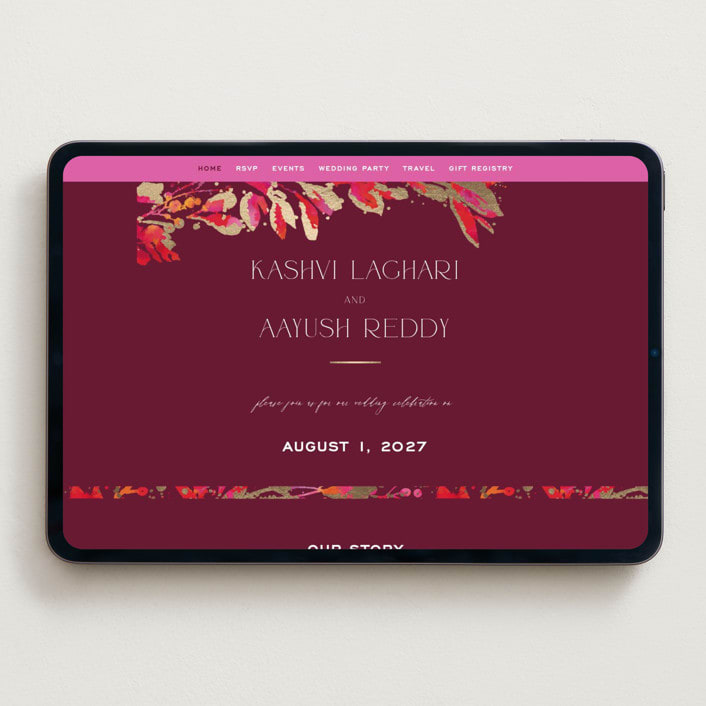 "Bright abstract" - Wedding Website in Sangria by Jessica Corliss - Desktop Design