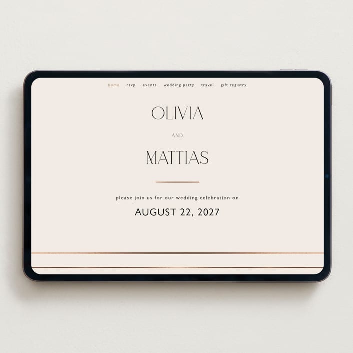 "Modern Corner" - Wedding Website in Linen by Kelly Schmidt - Desktop Design