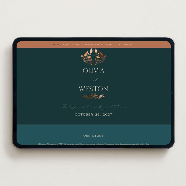 "Autumnal Arch" - Wedding Website in Deep Sea by Erin German - Desktop Design