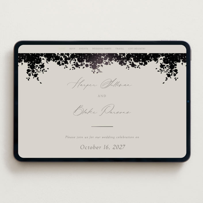 "Bouquet Toss" - Wedding Website in Smoke by Robert and Stella - Desktop Design