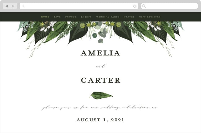 "Natures Greens" - Wedding Website in Ivory by Susan Moyal - Desktop Design
