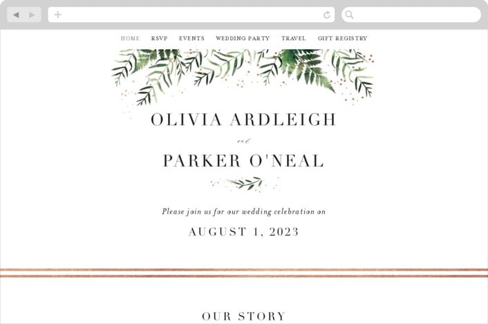 "Framed in Ferns" - Wedding Website in Petal by Kristie Kern - Desktop Design