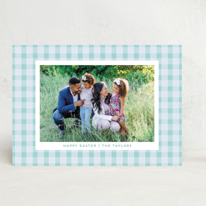 "Easter Plaid card" - Easter Photo Cards in Aqua by Sarah Cohn - Front