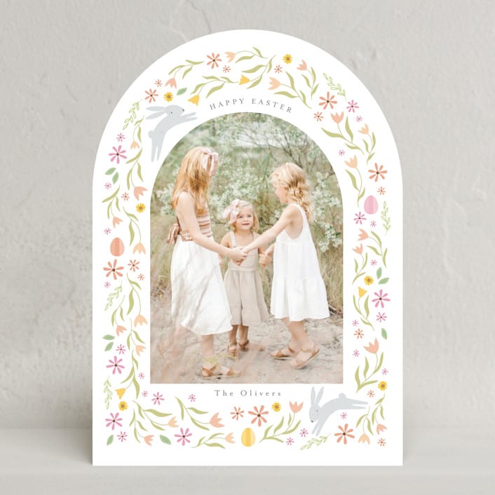 "Blooming Meadow" - Easter Photo Cards in Peach by Angela Thompson - Front