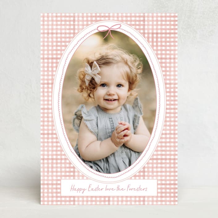 "Gingham Frame" - Easter Photo Cards in Peony by Jenna Holcomb - Front