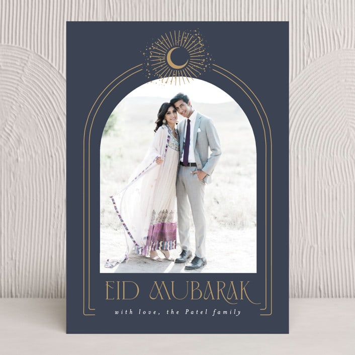 "Moon Burst" - Eid Cards in Dusty Navy by AK Graphics - Front