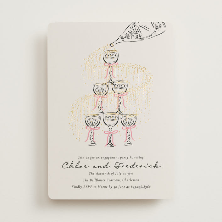 "Sparkling Champagne Tower" - Engagement Party Invitations in Petal by Jackie Crawford - Front