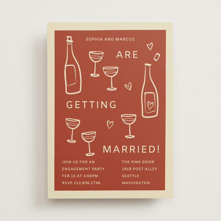"Bottles of Love" - Engagement Party Invitations in Rust by Ani Somi - Front