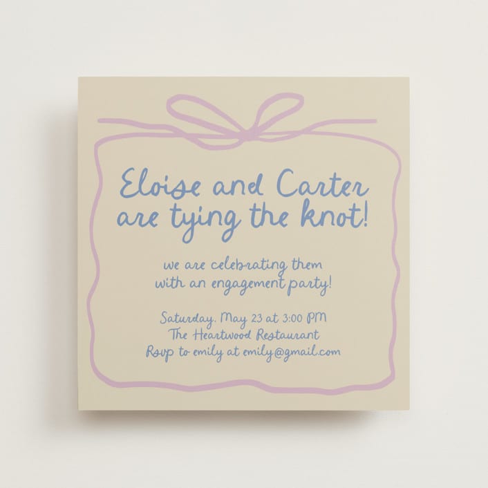"Pastel Bow" - Engagement Party Invitations in Lilac by Stephanie Heinrich Godbout - Front
