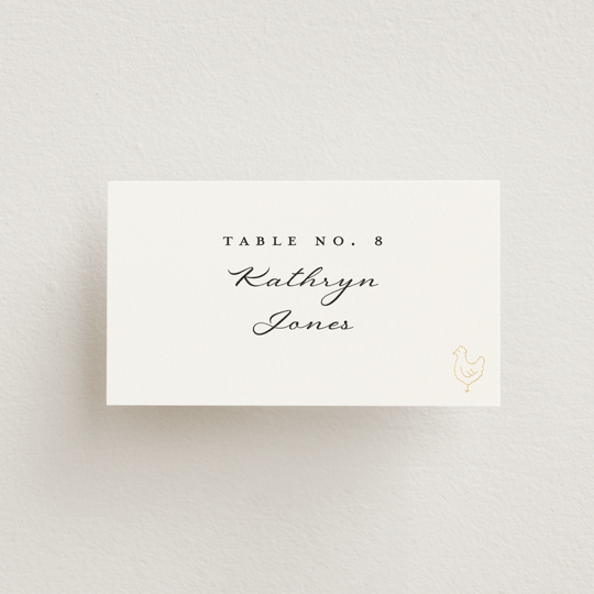 "Defined" - Foil-Pressed Place Cards - Chicken in Snow by mo kelley - Front with Free Guest Printing