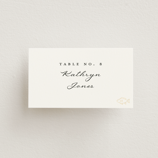 "Defined" - Foil-Pressed Place Cards - Fish in Snow by mo kelley - Front with Free Guest Printing