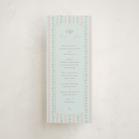 "Castle" - Foil-Pressed Menus in Hummingbird by Claudia Orengo - Front