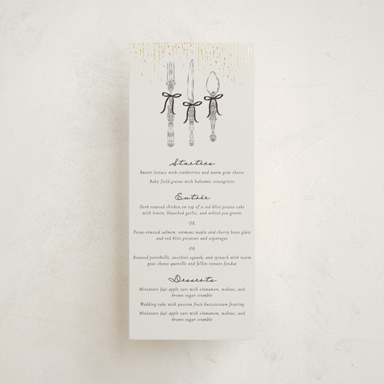 "Hand Illustrated Whimsical Chandelier" - Foil-Pressed Menus in Noir by Jackie Crawford - Front