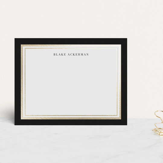 "Gold Notes" - Personalized Stationery Cards in Midnight by Carrie ONeal - Front