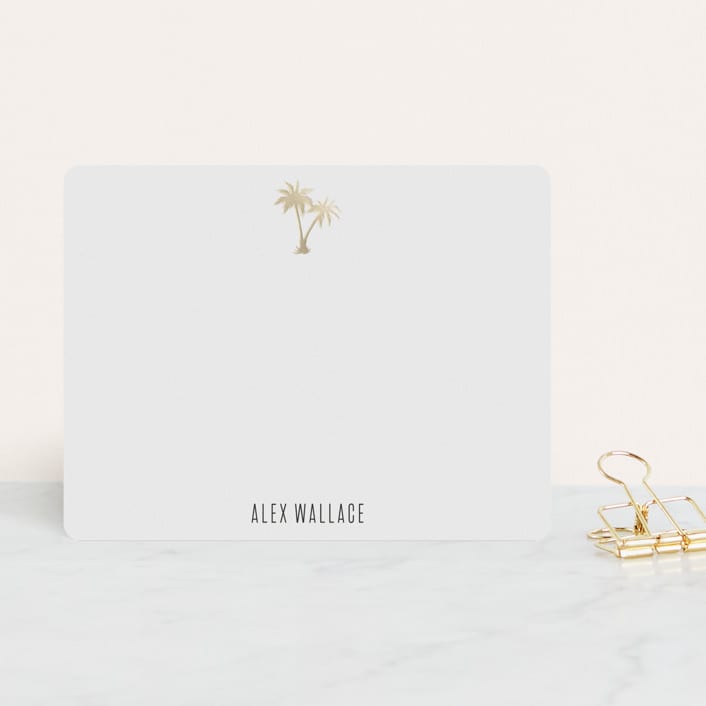 "Gilded Palm Tree" - Personalized Stationery Cards in Cotton by carla san roman - Front