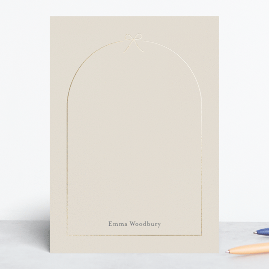 "Arching Bow" - Personalized Stationery Cards in Creampuff by Carolyn MacLaren - Front