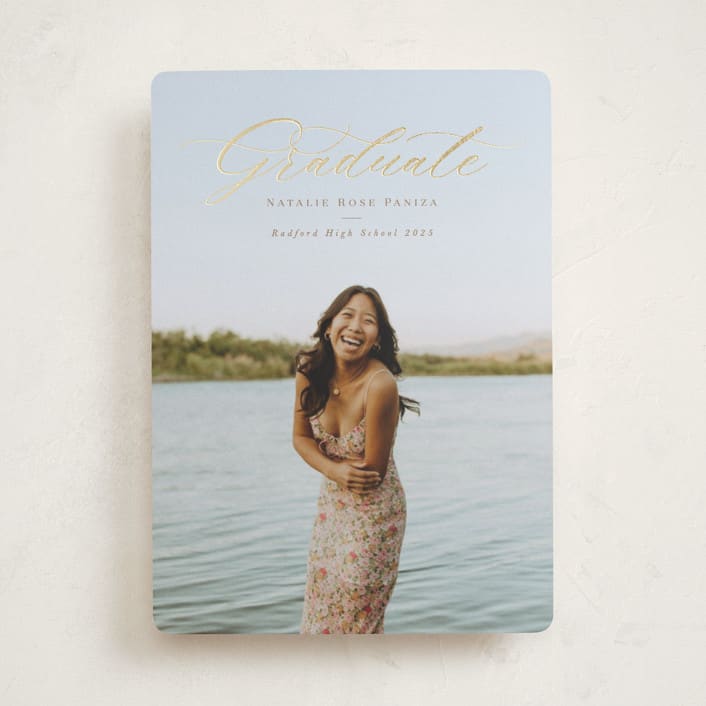 "Gilded Graduate" - Graduation Announcements in Champagne by Brandy Folse - Front