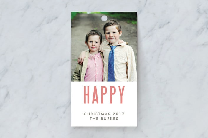 "We're Happy" - Gift Tags in Salmon by Kate Grono - Front