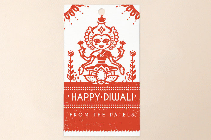 "Graphic Lakshmi" - Gift Tags in Tomato by Susie Allen - Front