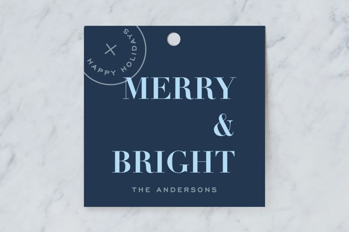 "Holiday Seal" - Gift Tags in Denim by Joyce Pinheiro - Front
