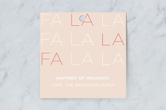 "Fa la la la la" - Gift Tags in Coral by Joyce Pinheiro - Front