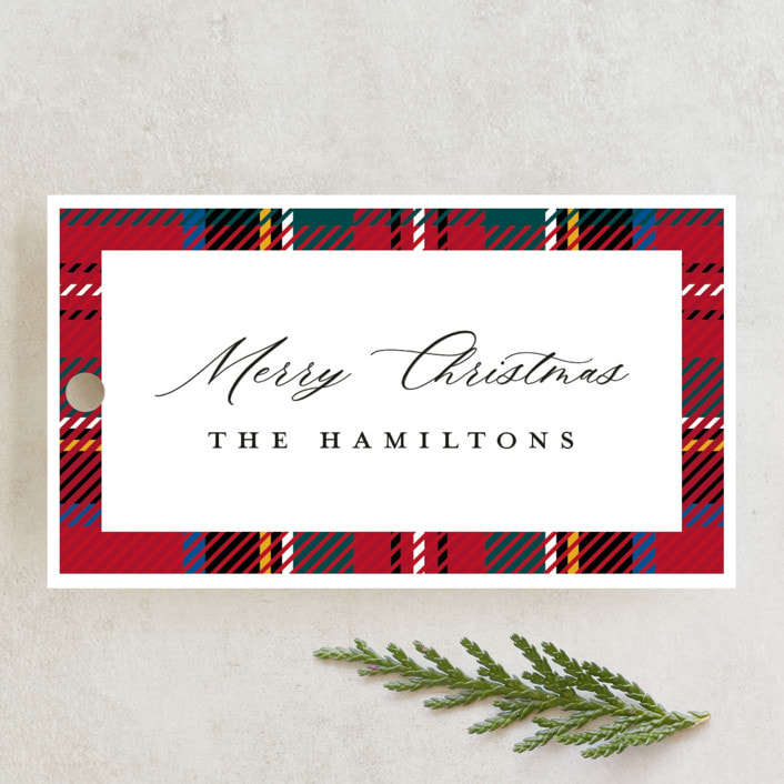 "Festive tartan" - Gift Tags in Scarlet by Hudson meet Rose - Front