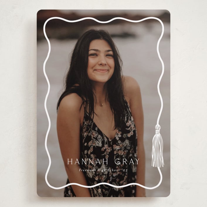 "Tassel Scallop" - Graduation Announcements in Snow by Susan Zinader - Front