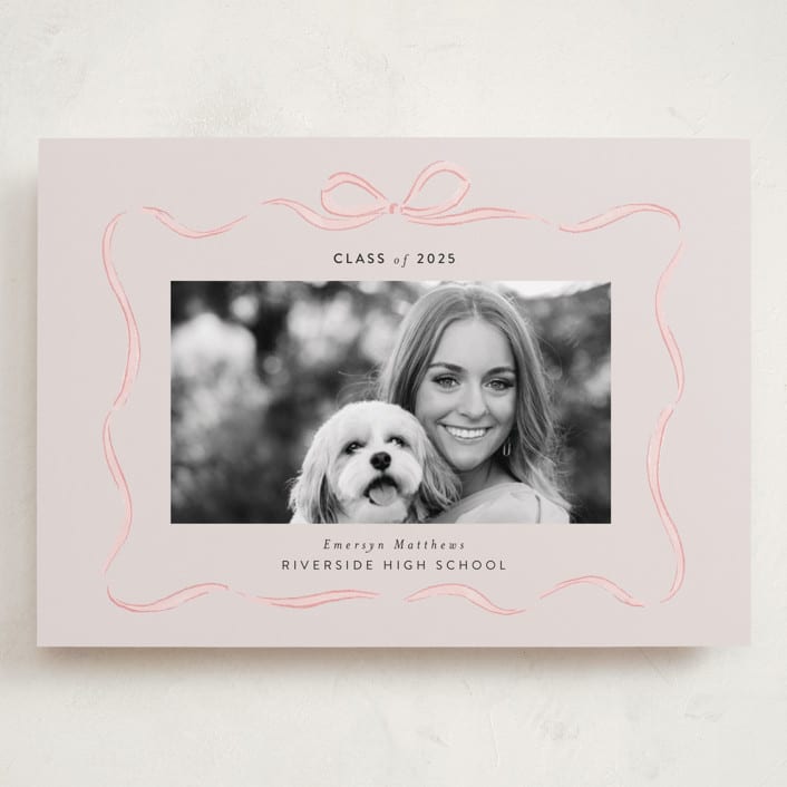 "Ribbon Frame" - Graduation Announcements in Blush by Itsy Belle Studio - Front
