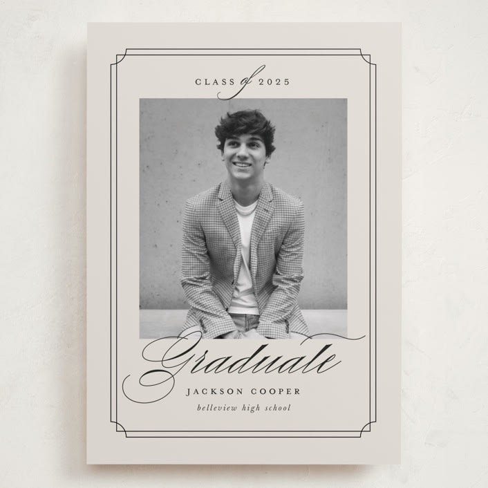 "Refined Grad" - Graduation Announcements in Taupe by Ashley Iwafuchi - Front