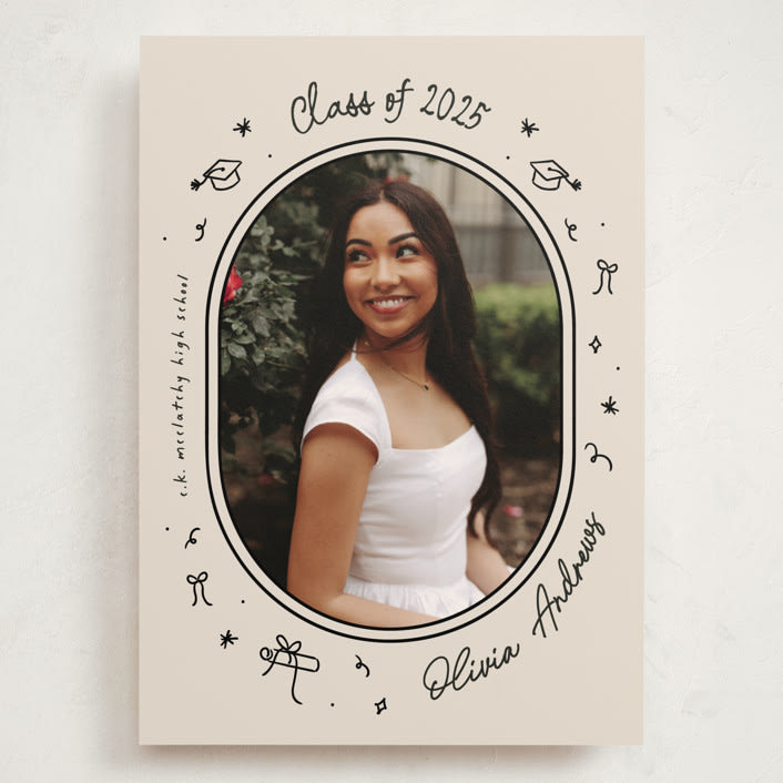 "Illustrated Grad" - Graduation Announcements in Onyx by Ashley Iwafuchi - Front