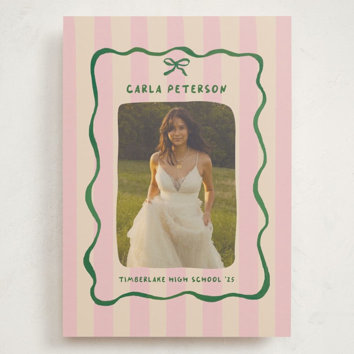 "Whimsical Stripes" - Graduation Announcements in Raspberry Matcha by Vera Lim - Front