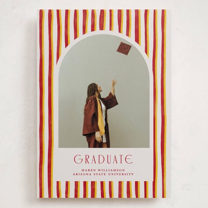 "Grad Stripes" - Graduation Announcements in Rose & Sunflower by Anna Elder - Front