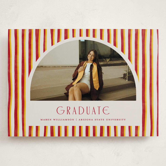 "Grad Stripes" - Graduation Announcements in Rose & Sunflower by Anna Elder - Front
